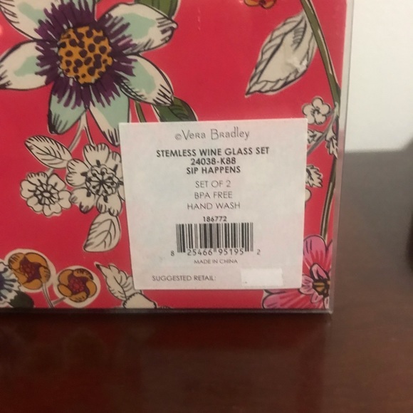 Vera Bradley Stemless plastic Wine Glass Set ; set of 2 - Picture 3 of 3